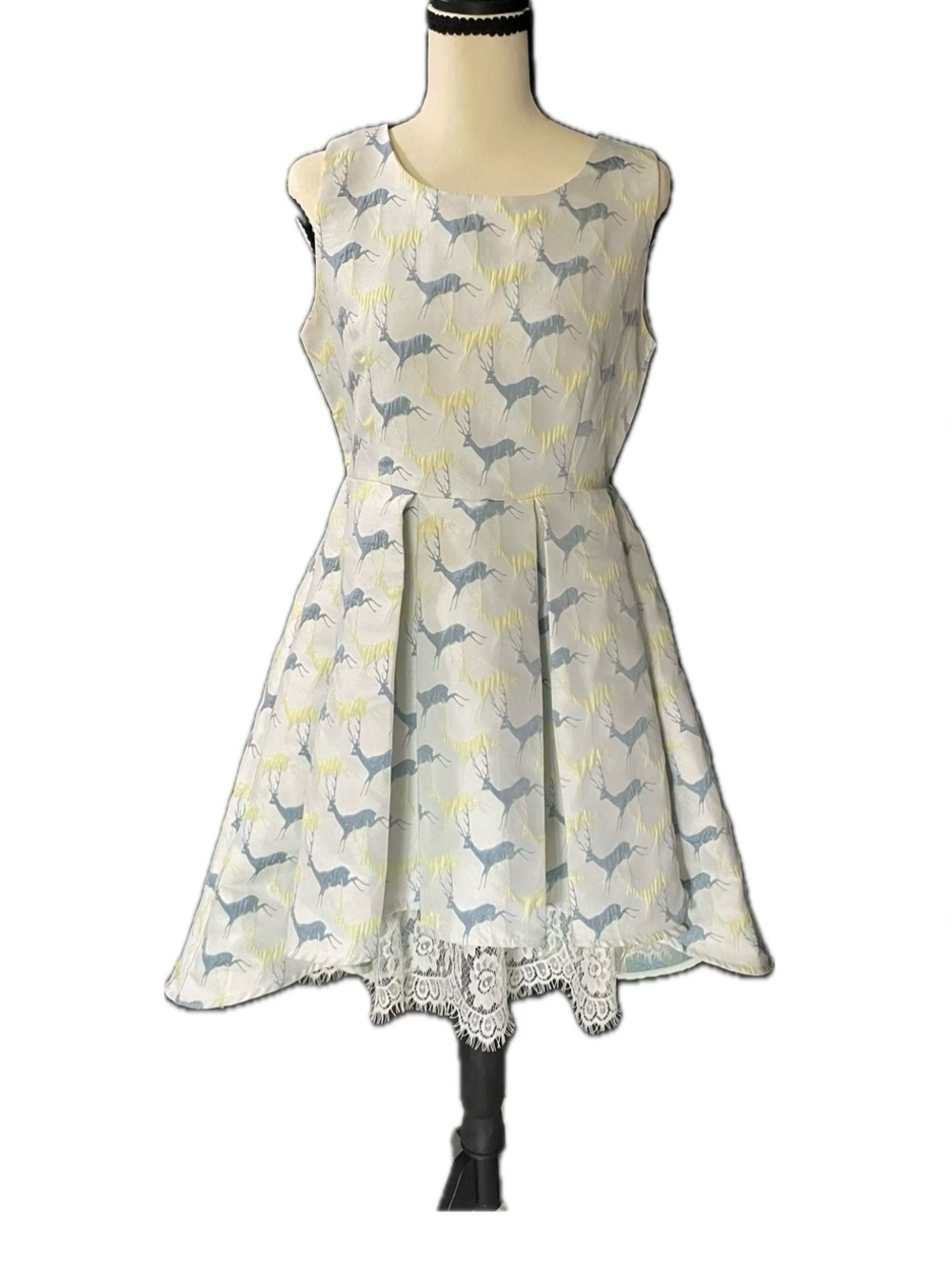 Whimsical Deer Dress With Lace Detail Cottagecore M-L Fairycore